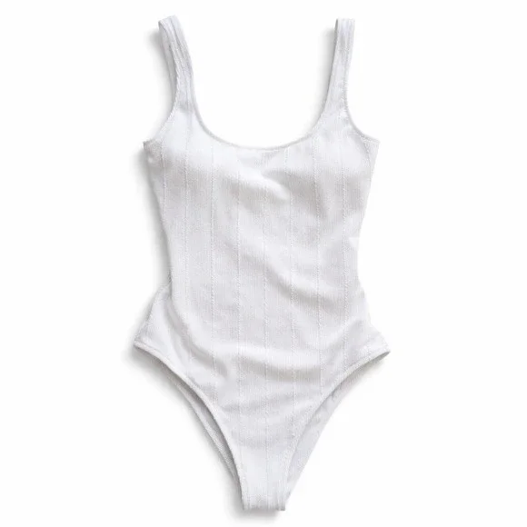 Aerie One Piece Cheeky Textured White Swimsuit Sz M Long - Picture 3 of 8